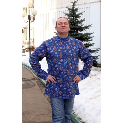 Russian cotton blue floral paisley shirt