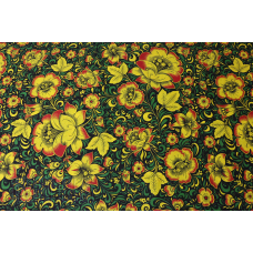 Hohloma russian yellow-red cotton fabric by the yard