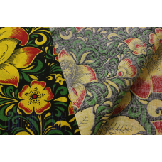 Hohloma russian yellow-red cotton fabric by the yard