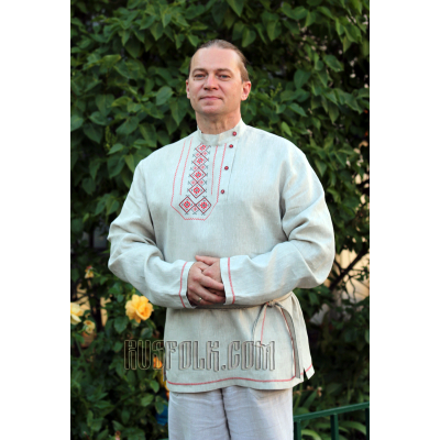 Russian linen embroidered Tolstoy shirt