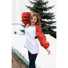 Red KHOKHLOMA cotton linen blouse