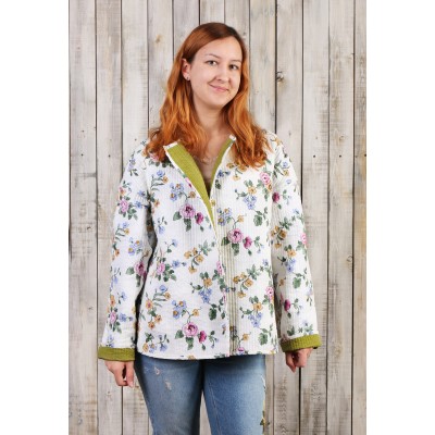 Linen hand quilted double sided reversible woman jacket 