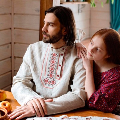  Russian linen embroidered Tolstoy shirt